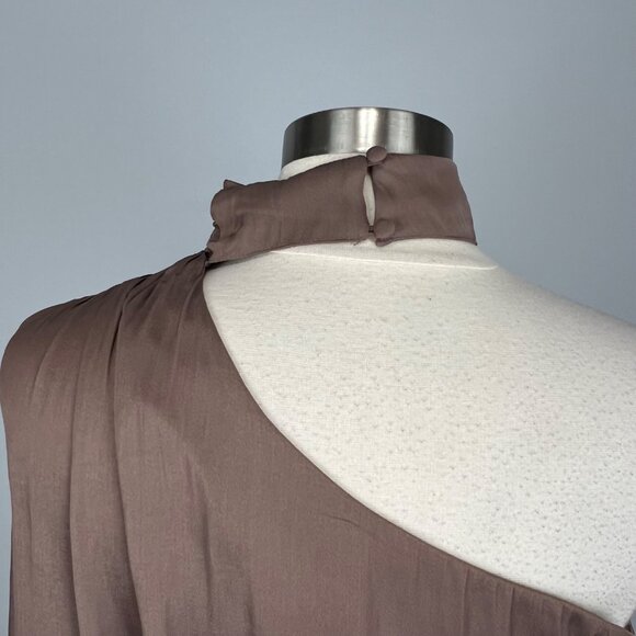 Evereve Allison Joy Womens Piper One Shoulder Blouse Mocha Brown Satin size M - Picture 8 of 14
